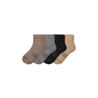 Bombas Merino Wool Blend Modern Rib Quarter Sock 4-pack In Taupe Grey Mix