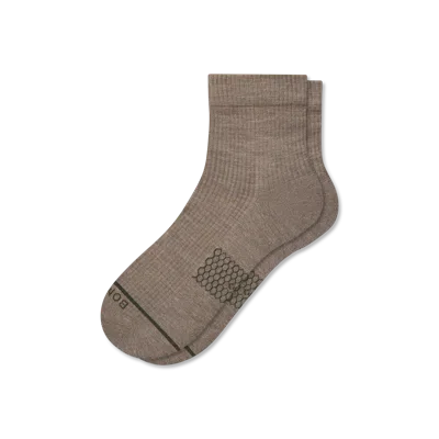 Bombas Merino Wool Blend Modern Rib Quarter Socks In Brown