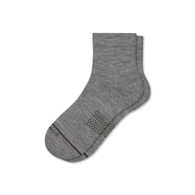 Bombas Merino Wool Blend Modern Rib Quarter Socks In Grey Shadow