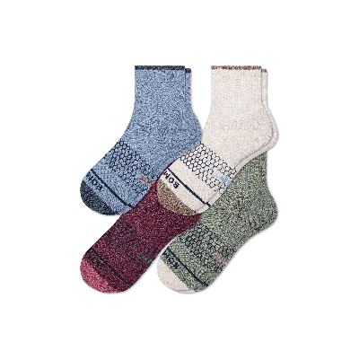Bombas Merino Wool Blend Quarter Sock 4-pack In Fjord Plum Heather Mix