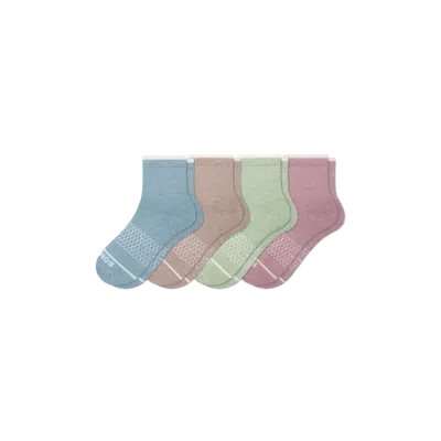 Bombas Merino Wool Blend Quarter Sock 4-pack In Aqua Peony Mix