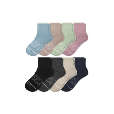 Bombas Merino Wool Blend Quarter Sock 8-pack In Aqua Neutrals Mix