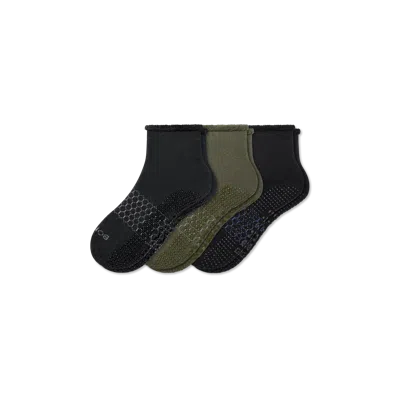 Bombas Merino Wool Blend Roll-top Gripper House Sock 3-pack In Charcoal Olive Mix