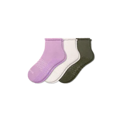 Bombas Merino Wool Blend Roll-top Gripper House Sock 3-pack In Lilac Olive Mix