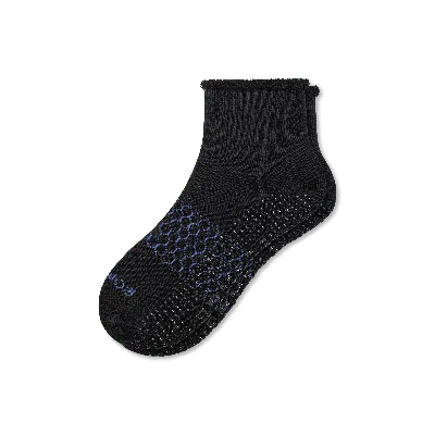 Bombas Merino Wool Blend Roll-top Gripper House Socks In Black