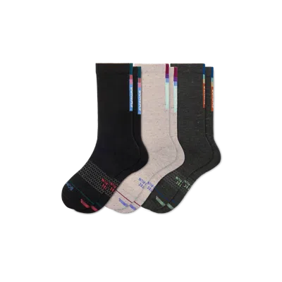 Bombas Merino Wool Blend Run Calf Sock 3-pack In Olive Taupe Mix