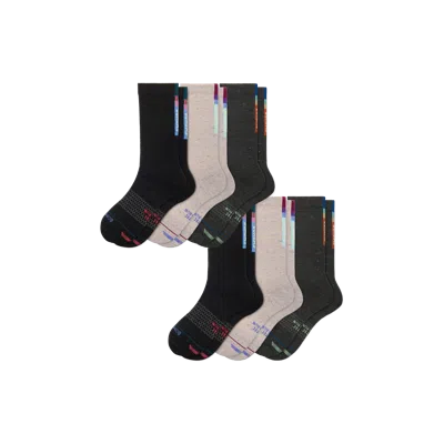 Bombas Merino Wool Blend Run Calf Sock 6-pack In Olive Taupe Mix