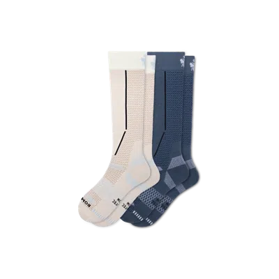 Bombas Mid-cushion Merino Wool Blend Ski & Snowboard Sock 2-pack In Blue White Mix