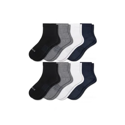 Bombas Modern Rib Quarter Sock 8-pack In White Black Mix