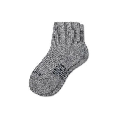 Bombas Hybrid Ribbed Quarter Socks In Washed Black