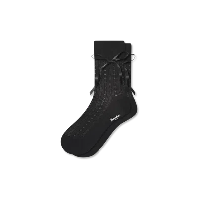 Bombas Pointelle Bow Half Calf Socks In Black