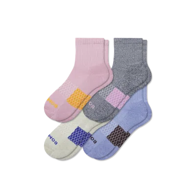 Bombas Quarter Sock 4-pack In Wildflower Blue Mix