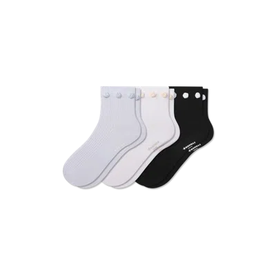 Bombas Rosette True Rib Quarter Sock 3-pack In Halo White Mix