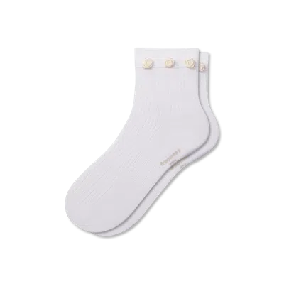 Bombas Rosette True Rib Quarter Socks In White Blush