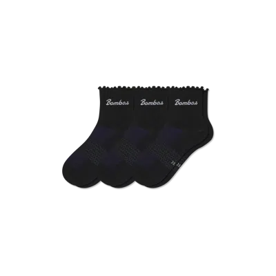 Bombas Ruffle Athletic Quarter Sock 3-pack In Black