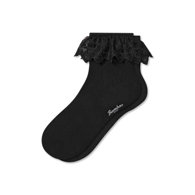 Bombas Ruffle Lace Quarter Socks In Black