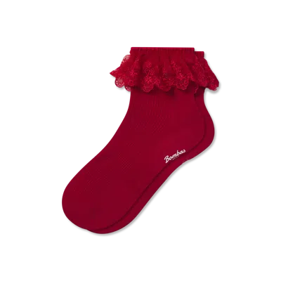 Bombas Ruffle Lace Quarter Socks In Red