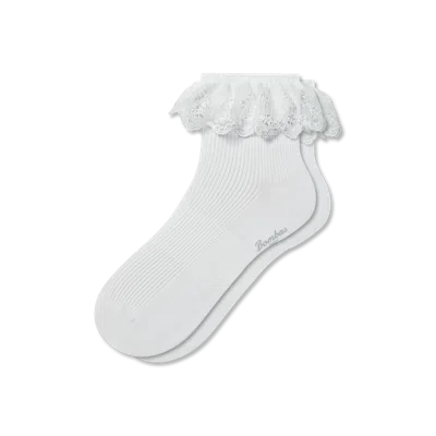 Bombas Ruffle Lace Quarter Socks In White