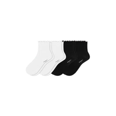 Bombas Ruffle Rib Quarter Sock 4-pack In Black White Mix