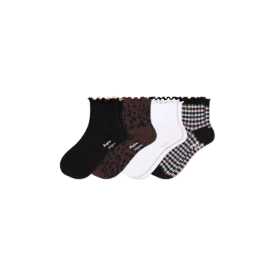 Bombas Ruffle Rib Quarter Sock 4-pack In Cherry Leopard Mix