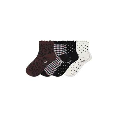 Bombas Ruffle Rib Quarter Sock 4-pack In Leopard Polka Dot Mix