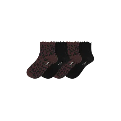 Bombas Ruffle Rib Quarter Sock 4-pack In Leopard Ruffle Mix