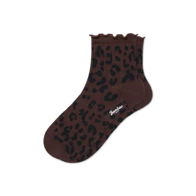 Bombas Ruffle Rib Quarter Socks In Leopard