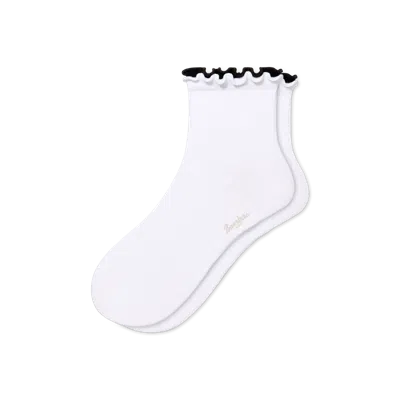 Bombas Ruffle Rib Quarter Socks In White Black