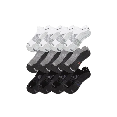 Bombas Running Ankle Sock 12-pack In White Heather Mix