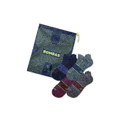 Bombas Running Ankle Sock 4-pack Gift Bag In Navy Green Mix