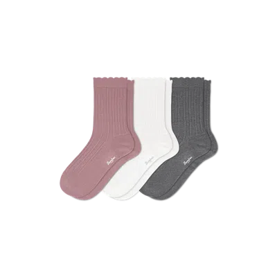 Bombas Scallop Half Calf Sock 3-pack In Heather Mauve Mix