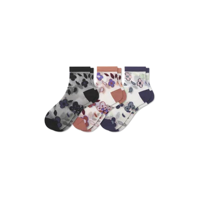 Bombas Sheer Garden Party Quarter Sock 3-pack In Floral Mix