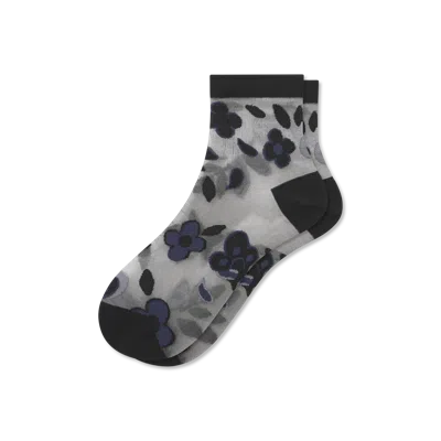 Bombas Sheer Garden Party Quarter Socks In Black