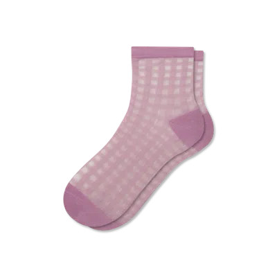 Bombas Sheer Gingham Quarter Socks In Mauve