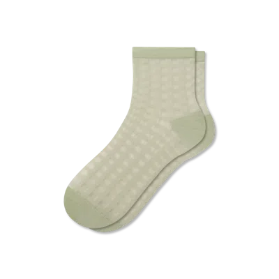 Bombas Sheer Gingham Quarter Socks In Sage