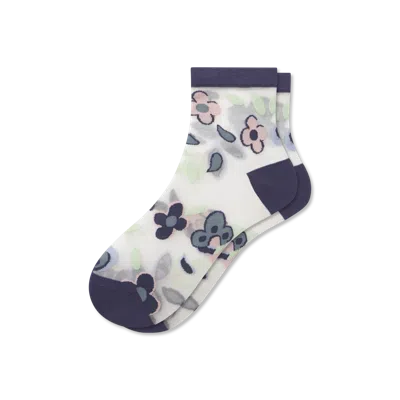 Bombas Sheer Quarter Socks In Navy Floral