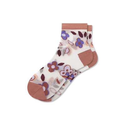 Bombas Sheer Quarter Socks In Terracotta Floral