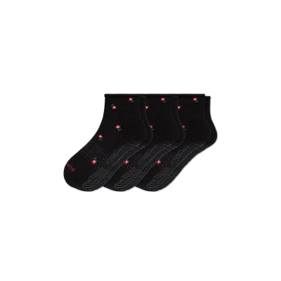 Bombas Studio Gripper Quarter Sock 3-pack In Black Rose