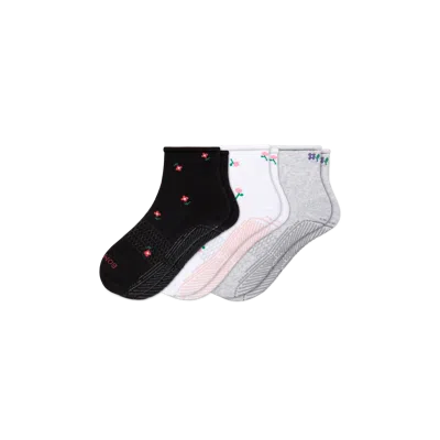 Bombas Studio Gripper Quarter Sock 3-pack In Floral Mix