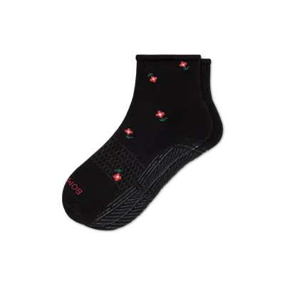 Bombas Studio Gripper Quarter Socks In Black Rose