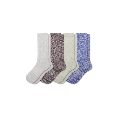 Bombas Summer Slub Calf Sock 4-pack In Chocolate Blue Mix