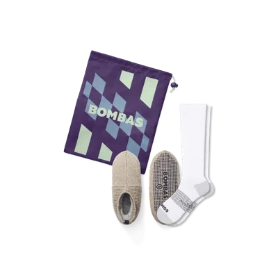 Bombas Travel Compression Sock And Gripper Slipper 2-pack In Bright White Mix