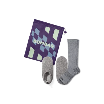 Bombas Travel Compression Sock And Gripper Slipper 2-pack In Harbor Grey Mix