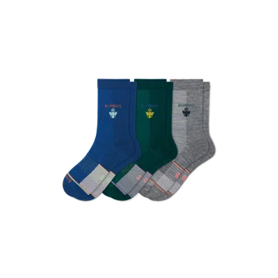 Bombas Ultralite Sport Merino Wool Blend Half Calf Sock 3-pack In Blue Green Mix