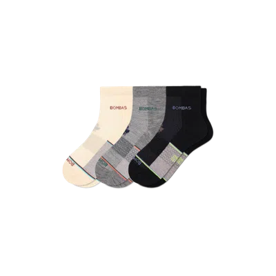 Bombas Ultralite Sport Merino Wool Blend Quarter Sock 3-pack In Black Grey Mix