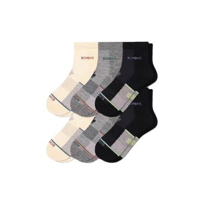 Bombas Ultralite Sport Merino Wool Blend Quarter Sock 6-pack In Black Grey Mix