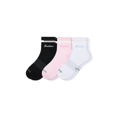 Bombas Ultralite Sport Sheer Stripe Quarter Sock 3-pack In White Rose Mix