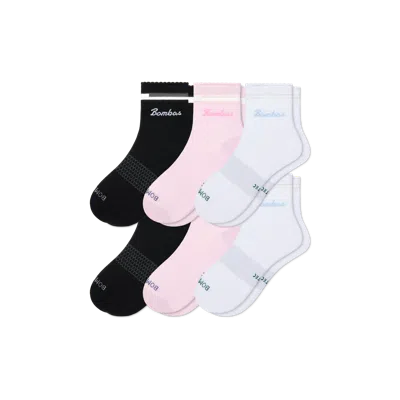 Bombas Ultralite Sport Sheer Stripe Quarter Sock 6-pack In White Rose Mix