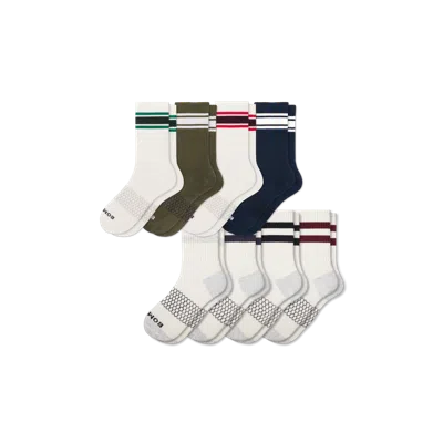 Bombas Vintage Stripes Half Calf Sock 8-pack In Desert Neutrals Mix