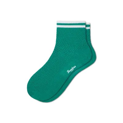 Bombas Vintage Stripes Open Knit Quarter Socks In Green